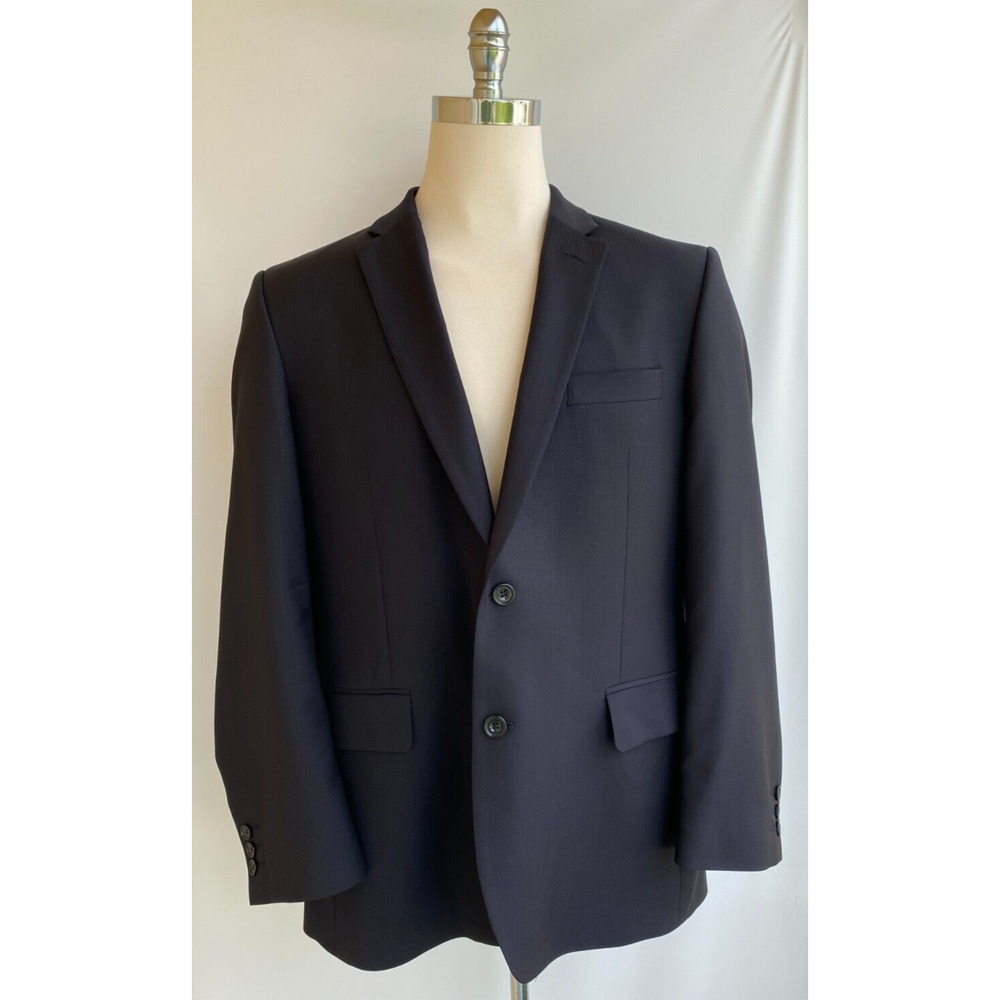 Alexandre London Savile Row 2 Button Blazer Jacket Wool Black Herringbone sz 44R